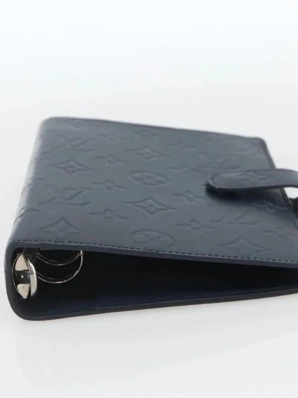 LOUIS VUITTON Monogram Mat Agenda MM Day Planner Cover Navy LV Auth 164300